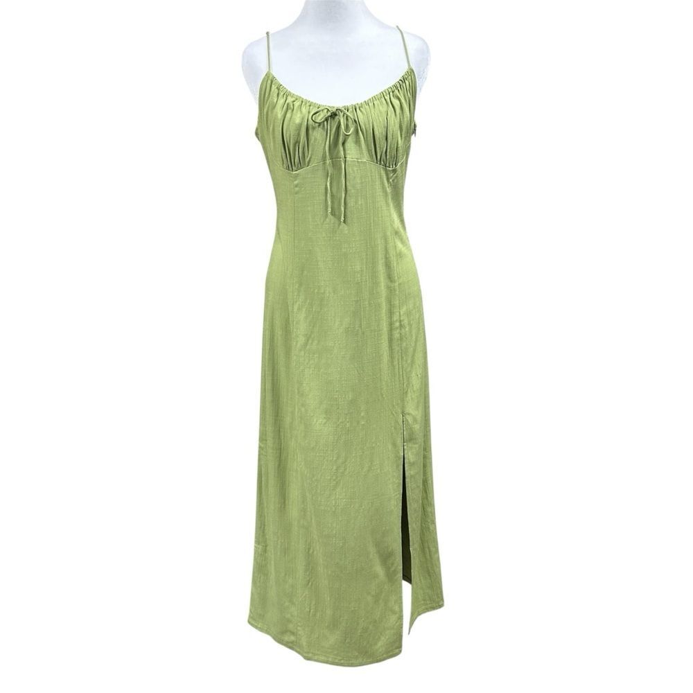 NEW Zara Babydoll Y2K Midi Dress Cottage Sz XL Green Slit